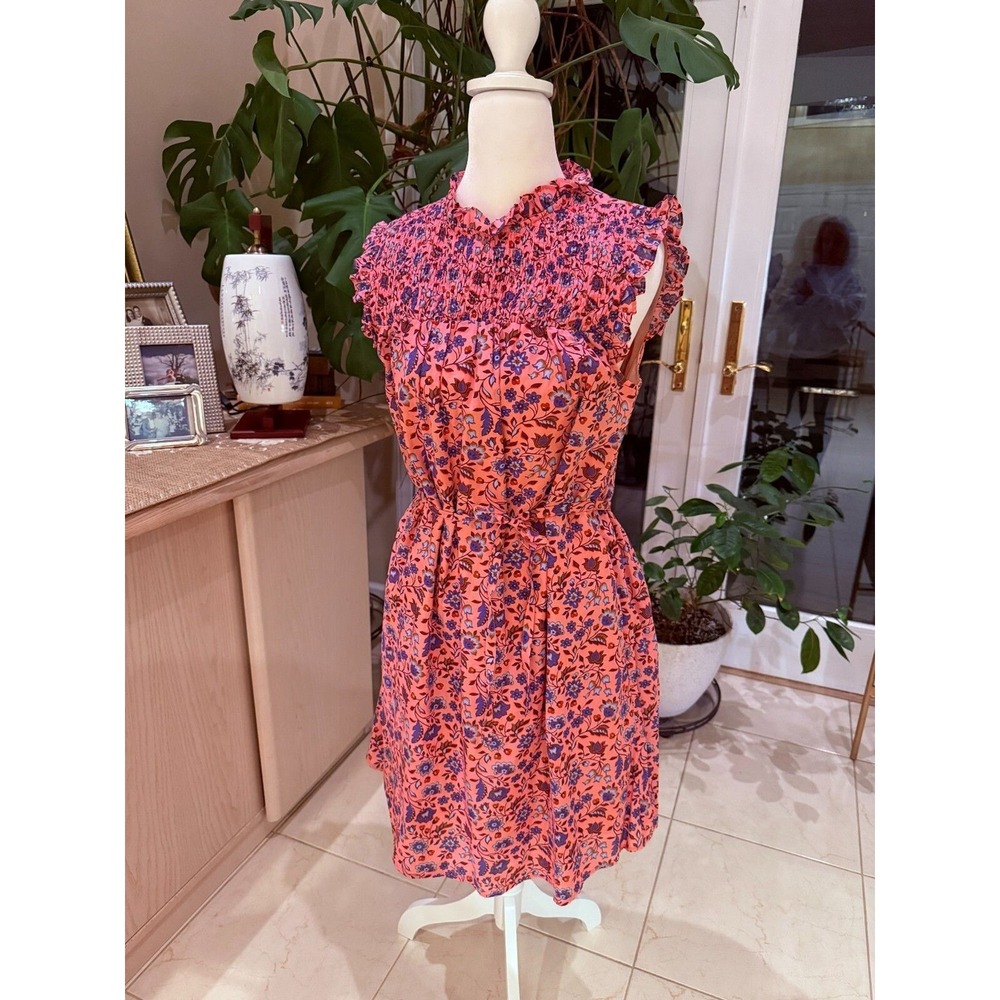 Boden Floral Sleeveless Smocked Mini Dress ruffles Pink size 6 Spring/summer - Picture 4 of 12
